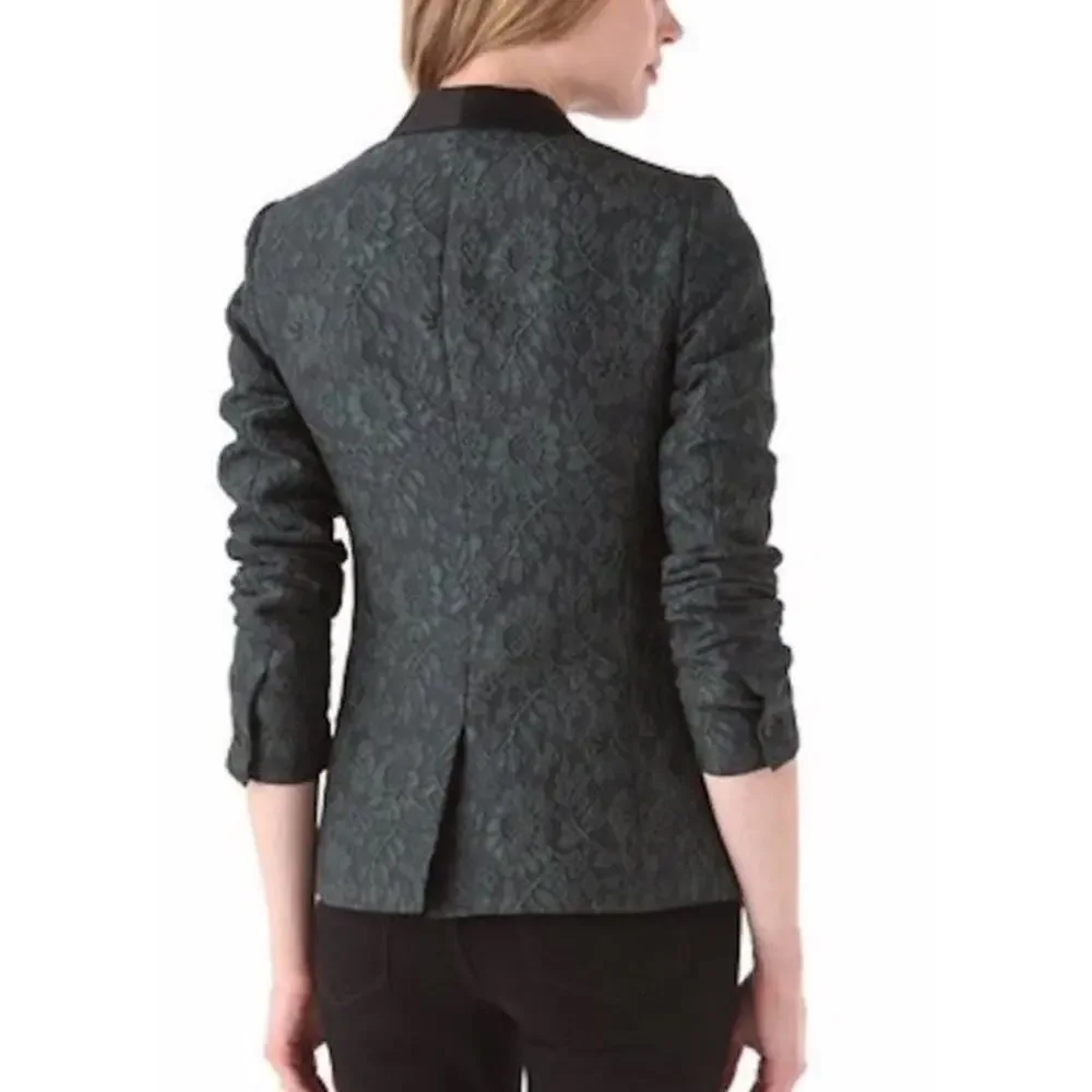 Elizabeth and James‎ Blazer Sz 0 Small Jacket Emerald Green Jacquard Glam Luxury